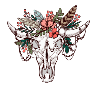 Floral Bovine Skull Sticker